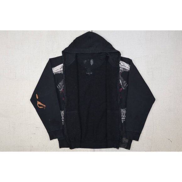 Y2K Xzavier Lizard Skeleton Zip Hoodie Black XL Emo Grunge Style “Live Free” - Picture 6 of 14